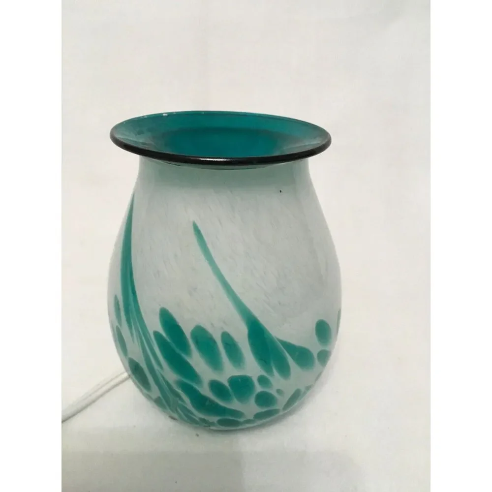 Handcrafted‎ Glass Electric Oil Warmer Lamp With Teal Accents & Detachable Dish